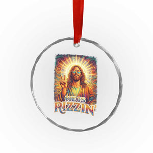 Funny Christian Easter He Is Rizzin Crystal Glass Ornament Trendy Jesus Humor with Sunglasses Faith Based Meme Gift TS02 Print Your Wear