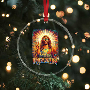 Funny Christian Easter He Is Rizzin Crystal Glass Ornament Trendy Jesus Humor with Sunglasses Faith Based Meme Gift TS02 Print Your Wear