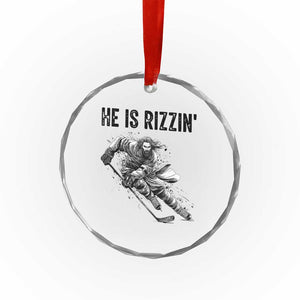 Funny Christian Ice Hockey Lover Gift Crystal Glass Ornament He Is Rizzin TS12 Print Your Wear