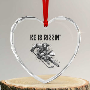 Funny Christian Ice Hockey Lover Gift Heart Crystal Glass Ornament He Is Rizzin TS12 Transparent Glass 3'' Heart Print Your Wear