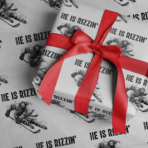 Funny Christian Ice Hockey Lover Gift Wrapping Paper Roll He Is Rizzin TS12 White Print Your Wear