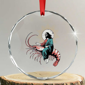 Funny Christian Prawn Crystal Glass Ornament Retro Jesus Riding A Shrimp Meme TS11 Transparent Glass 3'' Circle Print Your Wear