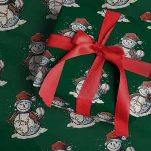 Funny Christmas Baseball Wrapping Paper Roll Cute Snowman Baseball Players Santa Hat TS11 Green Print Your Wear