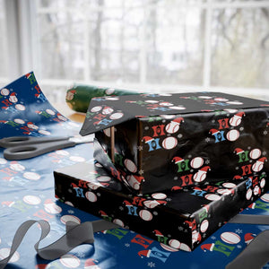 Funny Christmas Baseball Wrapping Paper Roll Triple Ho Sport Santa Hat TS11 Black Print Your Wear