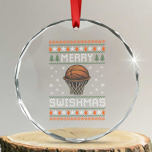 Funny Christmas Basketball Crystal Glass Ornament Merry Swishmas Ugly Xmas Swish Technique TS11 Transparent Glass 3'' Circle Print Your Wear
