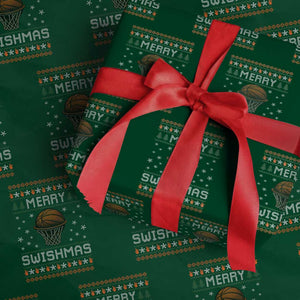 Funny Christmas Basketball Wrapping Paper Roll Merry Swishmas Ugly Xmas Swish Technique TS11 Green Print Your Wear