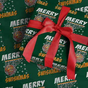 Funny Christmas Basketball Wrapping Paper Roll Merry Swishmas Xmas Swish Technique TS11 Green Print Your Wear