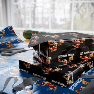Funny Christmas Basketball Wrapping Paper Roll Out Here Ballin Xmas Santa Sport TS11 Black Print Your Wear