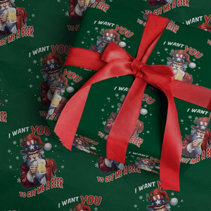 Funny Christmas Beer Wrapping Paper Roll I Want You To Get Me A Beer Santa Uncle Sam TS11 Green Print Your Wear