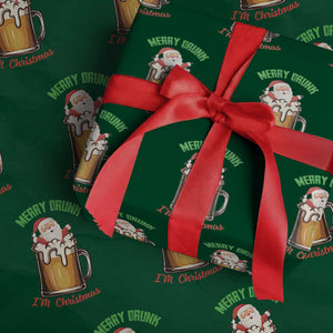 Funny Christmas Beer Wrapping Paper Roll Merry Drunk I'm Xmas Wasted Santa TS11 Green Print Your Wear