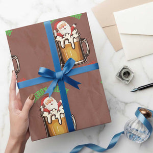 Funny Christmas Beer Wrapping Paper Roll Merry Drunk I'm Xmas Wasted Santa TS11 Mocha Print Your Wear
