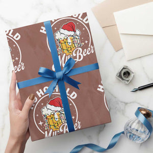 Funny Christmas Beers Wrapping Paper Roll Ho Ho Hold My Beer Vintage Mug Santa Hat TS11 Mocha Print Your Wear