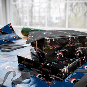 Funny Christmas Black Cat Wrapping Paper Roll On The Naughty List And I Regret Nothing Candy Cane TS11 Black Print Your Wear