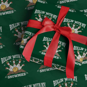 Funny Christmas Bowling Wrapping Paper Roll Rollin With My Snowmies Bowling Pins TS11 Green Print Your Wear