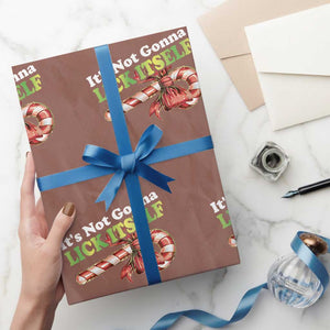 Funny Christmas Candy Cane Wrapping Paper Roll It's Not Gonna Lick Itself TS11 Mocha Print Your Wear