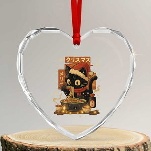 Funny Christmas Cat Ramen Heart Crystal Glass Ornament Xmas Japanese Kawaii Anime Cat TS11 Transparent Glass 3'' Heart Print Your Wear