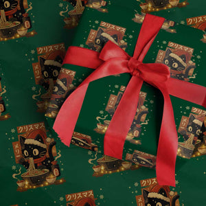 Funny Christmas Cat Ramen Wrapping Paper Roll Xmas Japanese Kawaii Anime Cat TS11 Green Print Your Wear