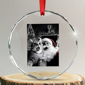 Funny Christmas Cat Selfie With Santa Crystal Glass Ornament TS09 Transparent Glass 3'' Circle Print Your Wear