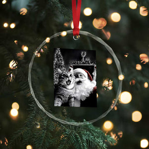 Funny Christmas Cat Selfie With Santa Crystal Glass Ornament TS09 Print Your Wear