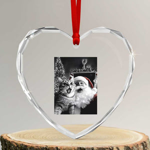 Funny Christmas Cat Selfie With Santa Heart Crystal Glass Ornament TS09 Transparent Glass 3'' Heart Print Your Wear