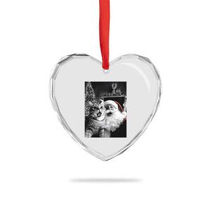 Funny Christmas Cat Selfie With Santa Heart Crystal Glass Ornament TS09 Print Your Wear