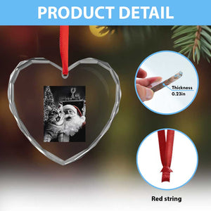 Funny Christmas Cat Selfie With Santa Heart Crystal Glass Ornament TS09 Print Your Wear