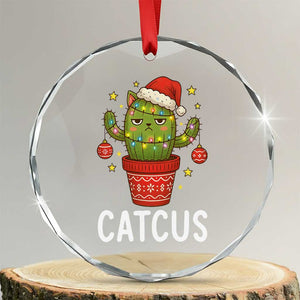 Funny Christmas Catcus Crystal Glass Ornament Succulent Lover Gift TS12 Transparent Glass 3'' Circle Print Your Wear