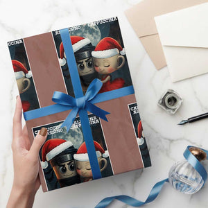 Funny Christmas Couple Wrapping Paper Roll Italian Brainrot Meme TS14 Mocha Print Your Wear