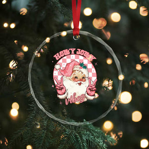 Funny Christmas Crystal Glass Ornament Holly Jolly Vibes Retro Pink Santa TS11 Print Your Wear