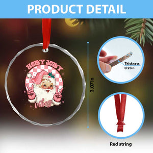 Funny Christmas Crystal Glass Ornament Holly Jolly Vibes Retro Pink Santa TS11 Print Your Wear