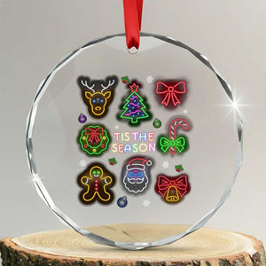 Funny Christmas Crystal Glass Ornament Tis The Season Neon Lights Santa Gingerbread TS11 Transparent Glass 3'' Circle Print Your Wear
