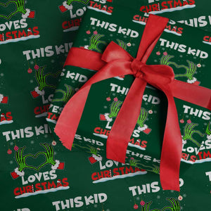 Funny Christmas Wrapping Paper Roll This Kid Loves Xmas Skeleton Heart TS02 Green Print Your Wear