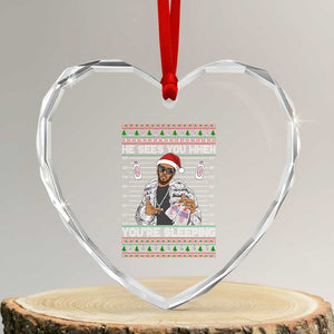 Funny Christmas Diddy Heart Crystal Glass Ornament Diddy Sees You When Youre Sleeping Ugly Xmas TS10 Transparent Glass 3'' Heart Print Your Wear