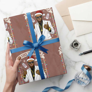 Funny Christmas Diddy Wrapping Paper Roll He Sees You When Youre Sleeping Dirty Xmas Lights TS10 Mocha Print Your Wear