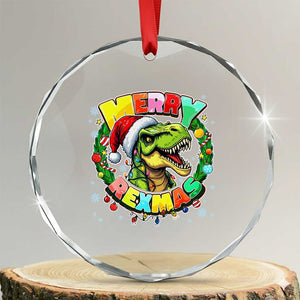 Funny Christmas Dinosaur Crystal Glass Ornament Merry Rexmas Dino Xmas Wreath TS11 Transparent Glass 3'' Circle Print Your Wear