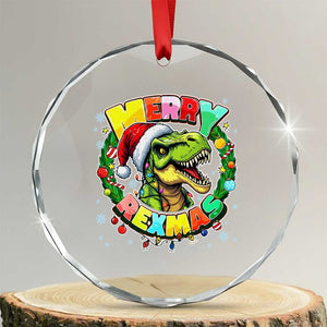 Funny Christmas Dinosaur Crystal Glass Ornament Merry Rexmas Dino Xmas Wreath TS11 Transparent Glass 3'' Circle Print Your Wear