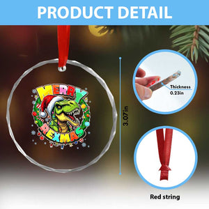 Funny Christmas Dinosaur Crystal Glass Ornament Merry Rexmas Dino Xmas Wreath TS11 Print Your Wear