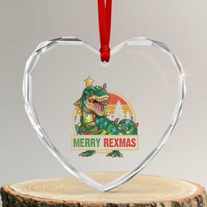 Funny Christmas Dinosaur Heart Crystal Glass Ornament Merry Rexmas Dino Xmas Tree TS11 Transparent Glass 3'' Heart Print Your Wear