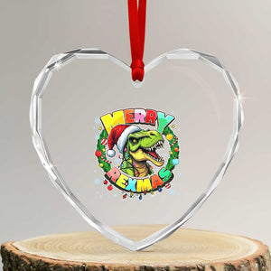 Funny Christmas Dinosaur Heart Crystal Glass Ornament Merry Rexmas Dino Xmas Wreath TS11 Transparent Glass 3'' Heart Print Your Wear