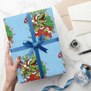Funny Christmas Dinosaur Lover Gift Wrapping Paper Roll Trending Six Seven Bruh TS12 Light Blue Print Your Wear