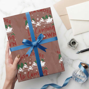 Funny Christmas Dirt Bike Wrapping Paper Roll Santa Cross Is Coming To Town Motorcross TS11 Mocha Print Your Wear