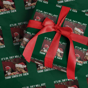 Funny Christmas Dog And Cat Wrapping Paper Roll It's Ok They Will Just Think Santa Ate Them TS11 Green Print Your Wear