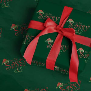 Funny Christmas Elf Wrapping Paper Roll I'm The Sassy Elf Family Matching TS11 Green Print Your Wear