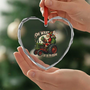 Funny Christmas Farmer Heart Crystal Glass Ornament Oh What Fun It Is To Ride Santa Farm Tractor TS11 Print Your Wear
