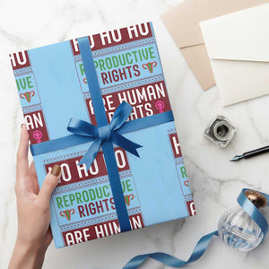 Funny Christmas Feminist Gift Wrapping Paper Roll Reproductive Rights Are Human Rights TS12 Light Blue Print Your Wear