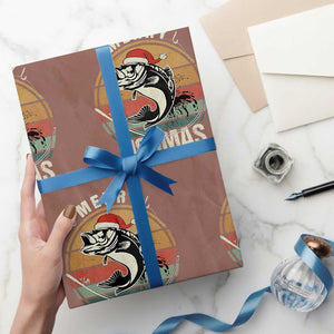 Funny Christmas Fishing Wrapping Paper Roll Merry Fishmas Vintage Sunset Retro TS11 Mocha Print Your Wear