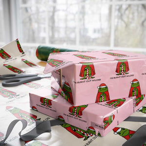 Funny Christmas Frog Knight Wrapping Paper Roll I Am Burnt Out M Lord Medieval Meme TS11 Light Pink Print Your Wear