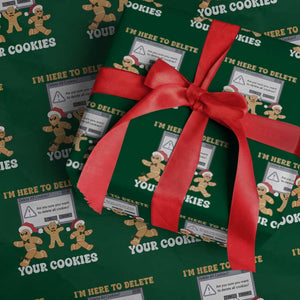 Funny Christmas Gingerbread Wrapping Paper Roll I'm Here To Delete Your Cookies Santa TS11 Green Print Your Wear