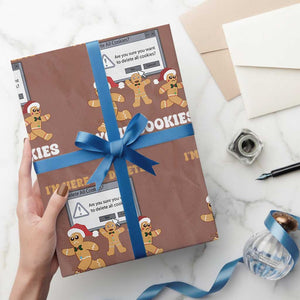 Funny Christmas Gingerbread Wrapping Paper Roll I'm Here To Delete Your Cookies Santa TS11 Mocha Print Your Wear