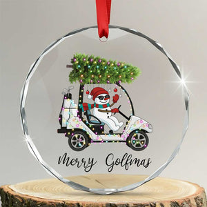 Funny Christmas Golf Crystal Glass Ornament Snowman Driving Golf Cart Merry Golfmas TS12 Transparent Glass 3'' Circle Print Your Wear